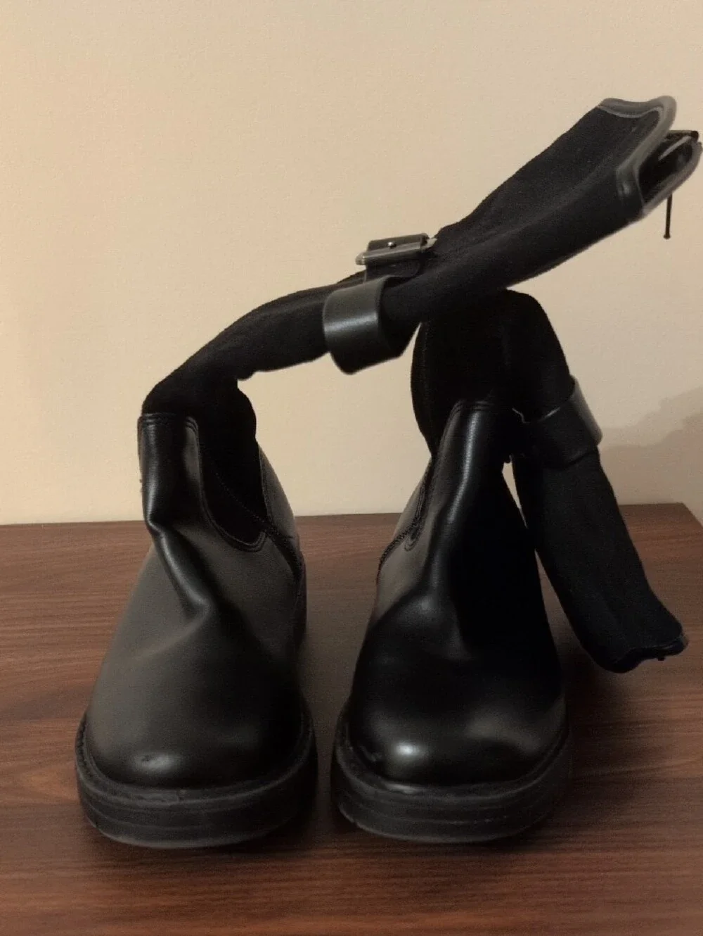Kids Black Suede & Leather Buckle Boots - Size 1